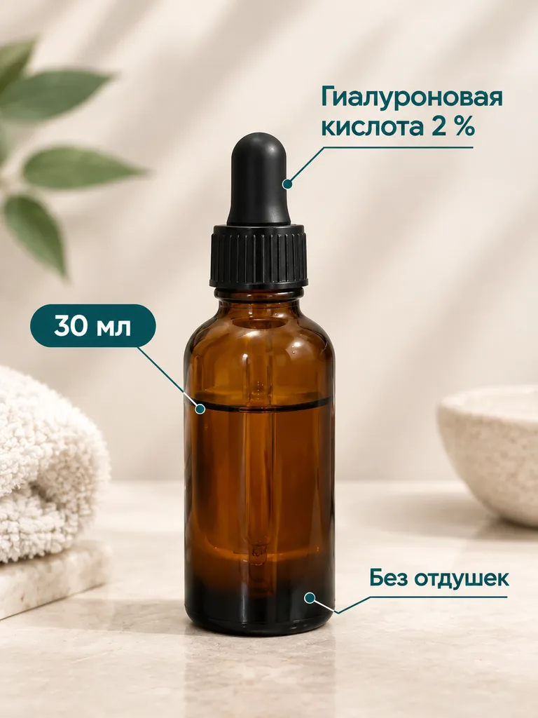 Инфографика сыворотки: гиалуроновая кислота 2 %, 30 мл, без отдушек