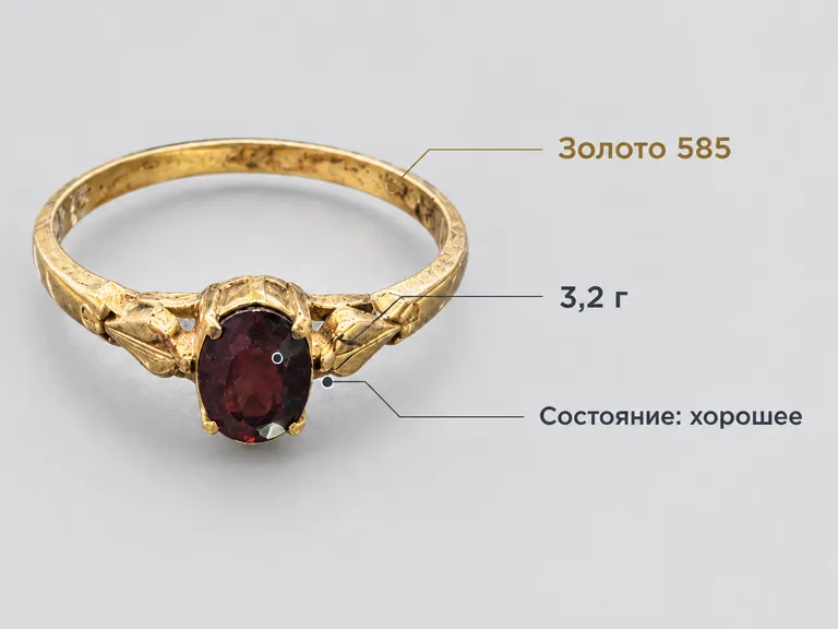 Карточка с подписями: золото 585, 3,2 г, состояние хорошее